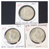 3) 40% silver Kennedy half dollars: 1965, 1966, 1967