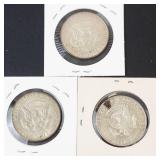 3) 40% silver Kennedy half dollars: 1965, 1966, 1967