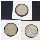3) 40% silver Kennedy half dollars: 1965, 1966, 1967
