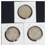 3) 40% silver Kennedy half dollars: 1966, 1968-D, 1969-D