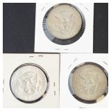 3) 40% silver Kennedy half dollars: 1966, 1968-D, 1969-D