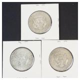 3) 40% silver Kennedy half dollars: 1965, 1966, 1967