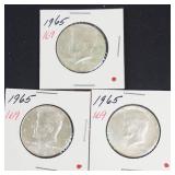 3) 40% silver Kennedy half dollars: 1965, 1965, 1965