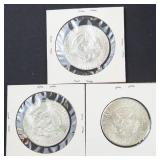 3) 40% silver Kennedy half dollars: 1967, 1968-D, 1969-D