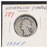 1934 Washington silver quarter