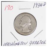 1934-D Washington silver quarter