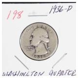 1936-D Washington silver quarter