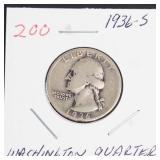 1936-S Washington silver quarter