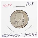 1938 Washington silver quarter