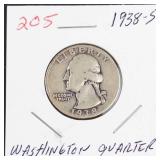 1938-S Washington silver quarter