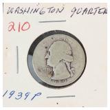 1939 Washington silver quarter