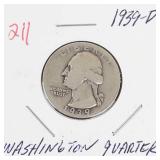 1939-D Washington silver quarter