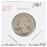 1941 Washington silver quarter