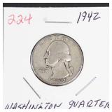 1942 Washington silver quarter