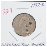 1942-D Washington silver quarter