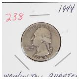 1944 Washington silver quarter
