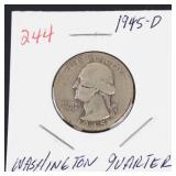 1945-D Washington silver quarter
