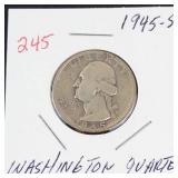 1945-S Washington silver quarter