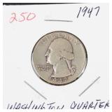 1947 Washington silver quarter