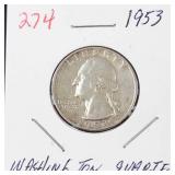 1953 Washington silver quarter