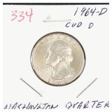 1964-D Washington silver quarter (cud D)