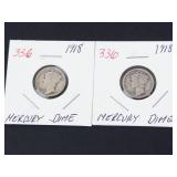 2) 1918 Mercury dimes