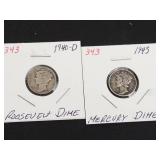 1940-D, 1943 Mercury dimes