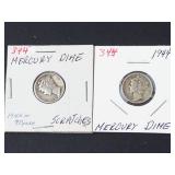 1944, 1945-S micro s with scratches Mercury dimes