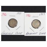 1951, 1957 Roosevelt dimes