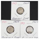 2) 1962-D and 1) 1963-D Roosevelt dimes