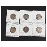 1901, 1905 (pitted), 1906 (worn), 1917, 1918, 1919 nickels