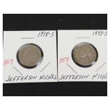 1938-S, 1939-S Jefferson nickels