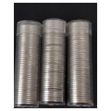 3 rolls of 40 each mixed date Jefferson nickels,  120 total