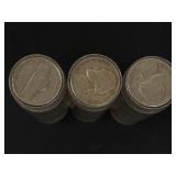 3 rolls of 40 each mixed date Jefferson nickels,  120 total
