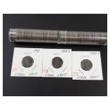 2 rolls of 50 each plus 3 steel war pennies, mixed dates