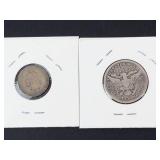 1916-D Barber quarter, 1907 Barber dime