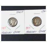 1942, 1942-D Mercury dimes