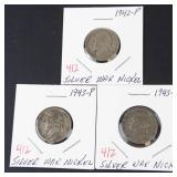 1942-P, 1943-P, 1943-P silver war nickels