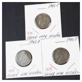 3) 1945-P silver war nickels