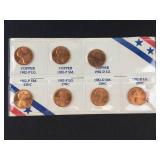 1) set of 7, 1982 cents.  an uncirculated example of each variety. Copper and Zinc
