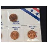 1) set of 7, 1982 cents.  an uncirculated example of each variety. Copper and Zinc