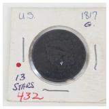 1817 US Large cent, 13 stars