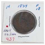 1834 US Large cent marked lg.  8,  small stars