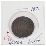 1842 US Large cent, pitted obverse