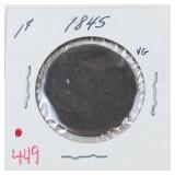 1845 US Large cent, lg rim ding