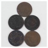 1 bag of 5 low grade 2 cent pieces