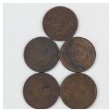 1 bag of 5 low grade 2 cent pieces