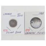 Canadian silver: 1968 quarter and vintage no date silver dime