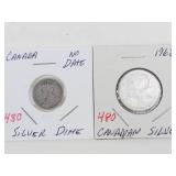 Canadian silver: 1968 quarter and vintage no date silver dime