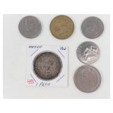 Mexican silver 1966 1 Peso plus 5 other mixed coins